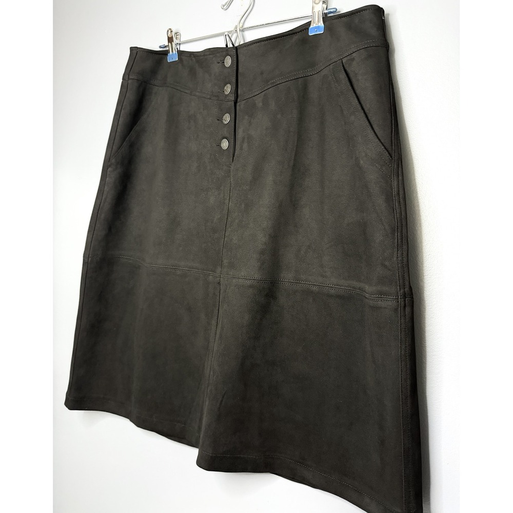 Frye & Co Skirt Womens XL Black Faux Suede A Line Knee Length Button Front Fall - Picture 2 of 12